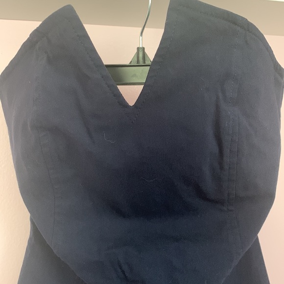 Navy blue mini dress, invisible zipper sexy body fit size xs strapless b-neck - Picture 2 of 5
